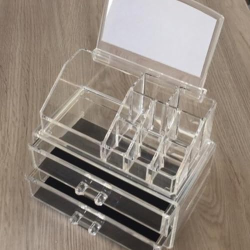 Organizador de Mesa Porta Maquiagem em Caixa Acrílica Gaveteiro Duplo com 2 Gavetas e 9 Nichos