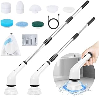 Electric Spin Scrubber, CQWLKEJ Electric Cleaning Brush with 8 Replaceable Brush Heads, IPX7 Waterproof Bathroom Cleaning Brush for Floor, Tile, Kitchen, Car Wash