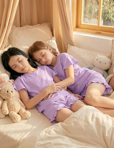 Image of Arshiner Girls Pajamas Ruffle Short Sets Cute Sleepwear Soft Kids Pjs