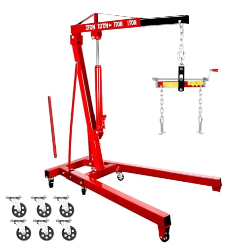 2 Ton Engine Hoist, 4400lbs Folding Hydraulic Cherry Picker Engine Lift, 60.6x37x56.2 Inch Alloy...