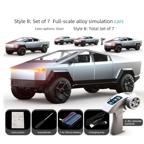 Image of Remote Control Cyber Truck Toy for Kids, Alloy Diecast with Rechargeable Battery, 2.4GHz Off Road Remote Control Cyber Truck, LED Lights & Sound, Heavy Duty RC Car for Boys (RC TESALA CAR)