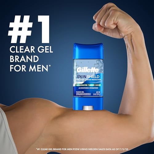 Image of Gillette Antiperspirant + Deodorant Bundle for Men, Clear Gel, 72HR Sweat & Odor Protection, with Soothing Hydration, Anti-White Mark Protection, Rustic Vanilla + Freshwater Timber Scents(Pack of 2)