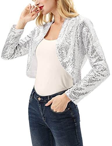image for KANCY KOLE Women’s Casual Long Sleeve Jackets Glitter Sequin Bolero 