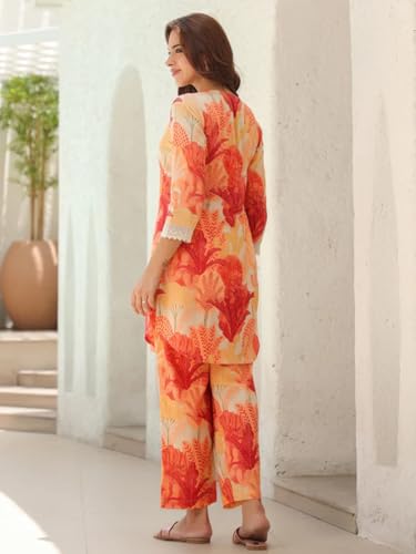 Image of GRECIILOOKS Co-ord Set for Women Stylish | Kurti Set For Woman | Short Kurti's For Women | Dress For Womans | Printed V-Neck Design For Women's 3 /4 Sleeve