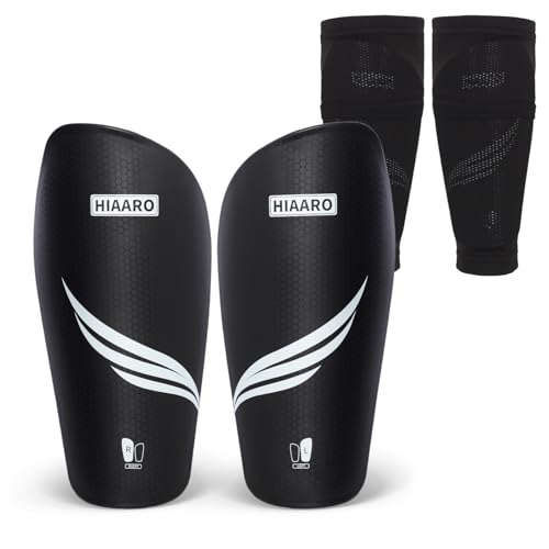 HIAARO Soccer Shin Guards for Kids Youth Adults, Shin Pads and Sleeves with Optimized Insert Pocket...