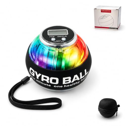 Auto Start Gyro Ball Wrist Ball Trainer, Gyroscopic Forearm Exerciser & Grip Strengthener for Hand, Finger & Arm, Beginner Friendly Wrist Strengthener with LED Light, Storage Bag for Home Gym & Sports - image 1