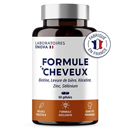 FORMULE CHEVEUX | Levure de Biere, Kératine, Biotine, Sélénium, Zinc | Résistance Pousse Brillance | Complement Alimentaire Cheveux 30 jour | Fabriqué en France