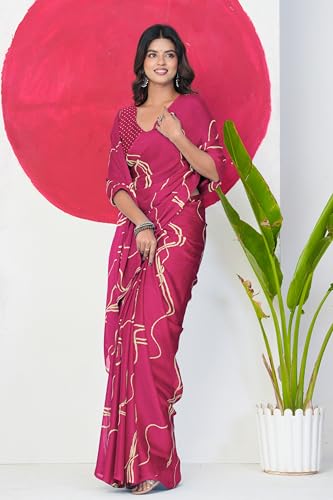 Image of MIRCHI FASHION Saree for Woman Chiffon Georgette Geometric Printed | Lightweight Farewell and Women's Office Sari with Blouse Piece