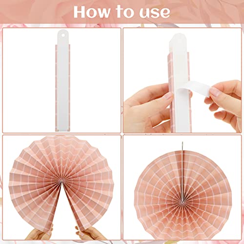 Image of Thenshop 12 Pcs Pink Hanging Paper Fans Decoration Wedding Boho Floral Round Paper Fans Vintage Style Ceiling Hanging Flower Decor for Tea Party Wedding Garden Bridal Birthday Events