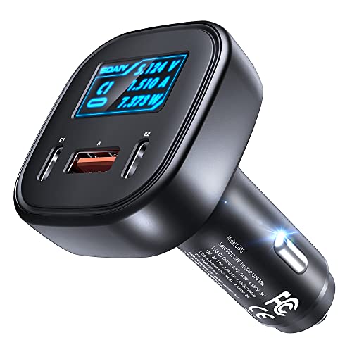 101W Superfast Car Charger Usb C, [All Metal] 2Pd + Qc3.0 Usb Car Cigarette Lighter Usb Charger With Oled Display For Macbook, Laptop, Iphone 14/13/12, Samsung, Google Pixel All Smartphone #TOP4
