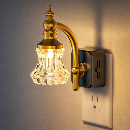 Image of Night Lights Plug in Wall,Dusk to Dawn Dimmable Striped Glass Night Light