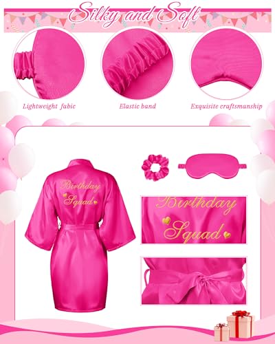 Image of Neer 21 Pcs Women Birthday Party Robe Set Queen Squad Kimono Satin Bathrobes with Eye Mask and Scrunchie for Birthday