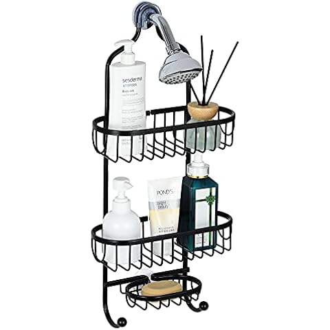 Sanduby Black Shower Caddy, Aluminum Shower Racks Hanging, Detachable Shower Organizer with 3 Baskets Wide Space Shower Storage for Shampoo and Soap, Shower Caddy over the Shower Head 11x6x24.8 inches Cover