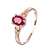 Epinki Bague Femme Or Rose 18 Carats Bague de Mariage Rubis Ovale Diamant Creux Quatre Griffes Or Rose Rouge Taille 64
