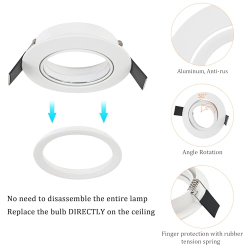 GeyouLux 10 x GU10 Adjustable Recessed Spotlights Aluminium White, Spotlights Mounting Frame with GU10 Socket - Image 2