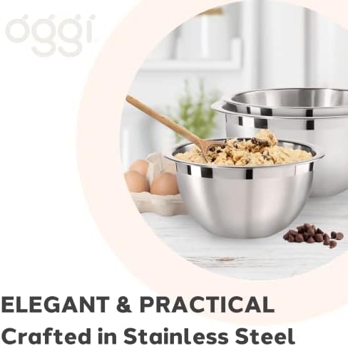 Oggi 3-Quart Two-Tone Stainless Steel Mixing Bowl, Great for Mixing, Making Dough, Dressing Salads, Mixing Eggs, Washing Vegetables - Thumbnail 2