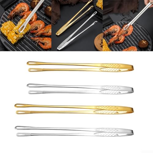 Set di 2 pinzette per barbecue in acciaio inox, pinze di precisione per grigliare carne e servire verdure (oro)
