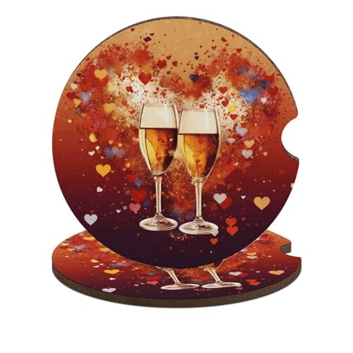 Portavasos para coche de madera con diseño Colorful Heart Champagne, 2 unidades miniatura 1