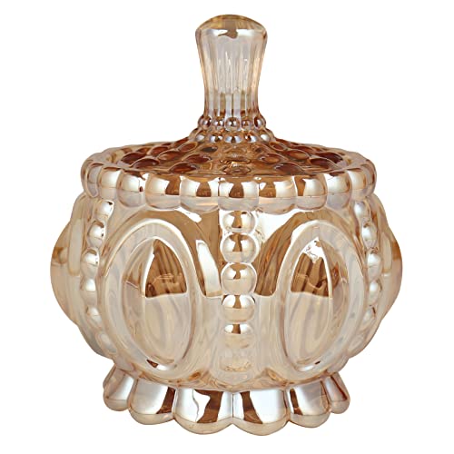 Jkjysj Royal Embossed Glass Candy Dish With Lid，Wedding Candy Buffet Jar，Amber Glass Apothecary Jar，Jewelry Boxes Trinket Candy Storage Jar. (Round-Amber) #TOP28