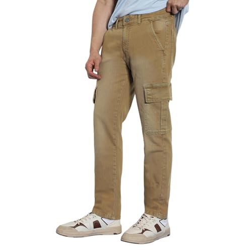 Image of Urbano Fashion Men's Regular Fit Washed Cargo Jeans with 6 Pockets Stretchable