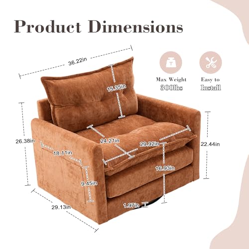 Sillón giratorio chenille marrón miniatura 2