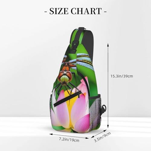 Cross Chest Bag Diagonally - Quality, Durable, and Spacious Shoulder Bag for Men and Women dragonfly on lotus flower Prints2