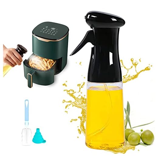 Pulverizador de aceite de oliva para cocinar, barbacoa, botella de espray de aceite con cepillo y chispa, botella de spray para cocina, asado, asado, pasta, ensalada (210 ml), color negro