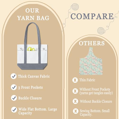 Image of Yarn Bag, Canvas Tote Crochet Bag Organizer, Lightweight Yarn Storage Knitting Bags for Crocheting, Portable Travel Bags and Totes, Crochet Accessories, Knitting Kit Holder (Pack of 2)