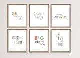 Positive Aura - Funny Trendy Slang Wall Art Prints, Set of 6 Inspirational - Bruh, You Got This Minimalist Sign Pictures Hanging Gallery Posters, Room Home Decor, Decoration (6, White, 8x10)