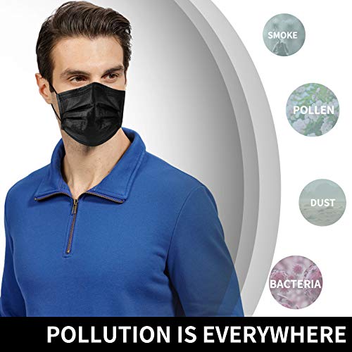 50 Pcs Black Face Masks Breathable Dust Mask Stretchable Elastic Ear Loops - Black Face Mask - Thumbnail 4