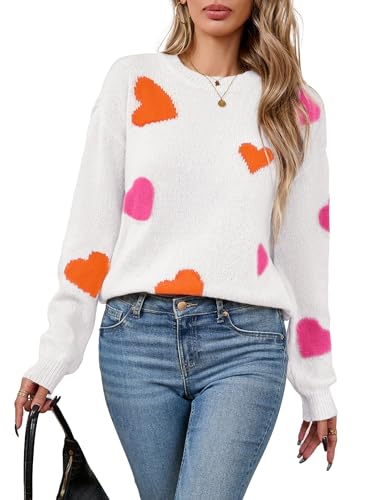 Image of Libsorge Womens Valentine Heart Sweater 2026 Valentines Day Trendy Cute Oversized Long Sleeve Pullover Sweaters