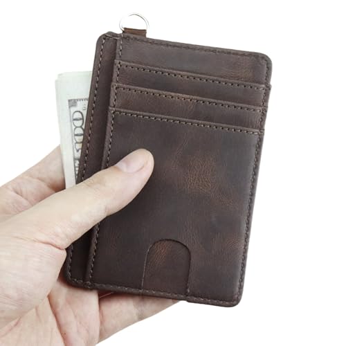Slim Minimalist Wallet, Front Pocket Wallets with ID Window PU Leather, RFID Blocking, Credit Card Holder with D-Shackle for Men & Women (Retro Coffee)4