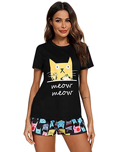 CHUNG Ensemble de pyjama en coton mélangé pour femme - T-shirt à manches courtes et short - Motif...