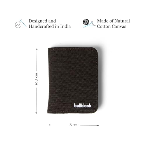 Image of Bellblock Canvas Card Holder for Men /Women | Slim Handcrafted Mens Card Wallet | Upto 7 Cards & Folded Cash | Cotton Canvas | Mocha Black (Pack of 1)