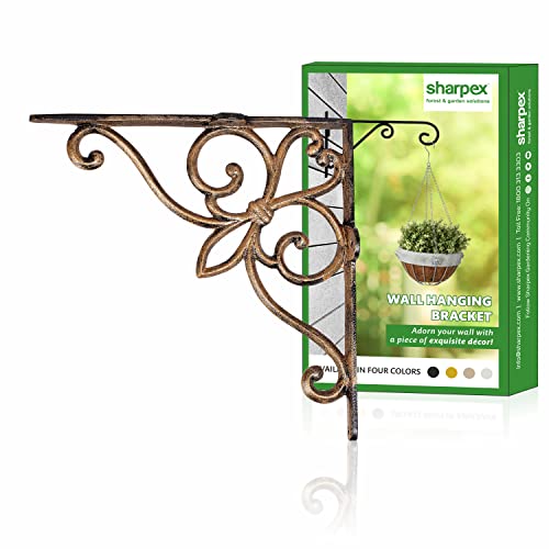 Image of Sharpex Wall Mounted Metal Bracket | Decorative Wall Hook Plant Hanger for Hanging Pots, Bird Feeders, Flower Baskets, Planters, Lanterns, Lamps, and Wind Chimes for Indoor /Outdoor Use (Gold, 4 Pc)