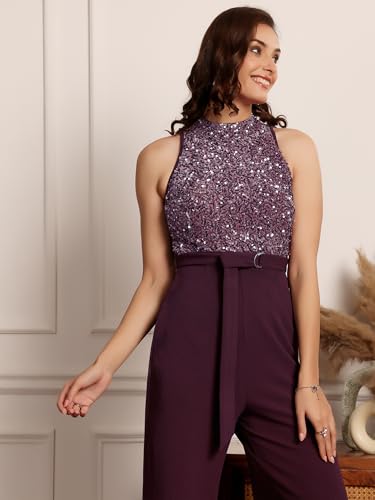 Image of Miss Chase Women's Keyhole Neck Regular Sleeve Regular Length Jumpsuit with Pockets