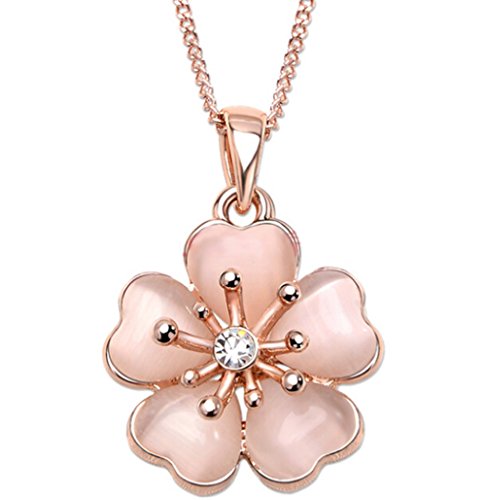 CNCbetter Fashion Women s Jewelry Charms Rhinestone Cherry Blossoms Pendant Chain Rose Gold Plated Short Necklace