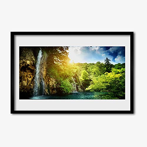 Affiche encadrée 60x40 cm avec cadre MDF Tulup - Cascade et arbres pour salon et chambre