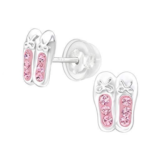 AUBE JEWELRY Hypoallergenic 925 Sterling Silver Ballerina Shoes Stud Earrings Adorned with Cubic Zirconia for Girls