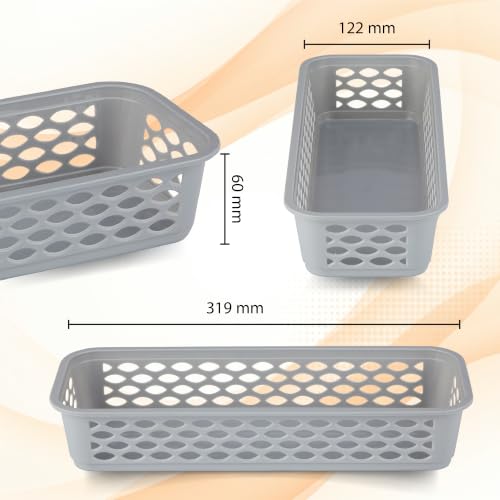 Image of RATAN PLASTICWARE Diana Tray Rectangular-Narrow (Pack of 6) Plastic Storage for Desk Basket /Organizers for Stationery, Jewellery, Tools,Kitchen, Office-Daiso Grey