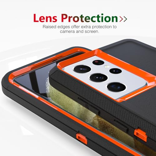 Image of Case for Galaxy S21 Ultra, Heavy-Duty Tough Rugged Shockproof Drop Protective Cover Cases for Samsung Galaxy S21 Ultra, Black+Orange