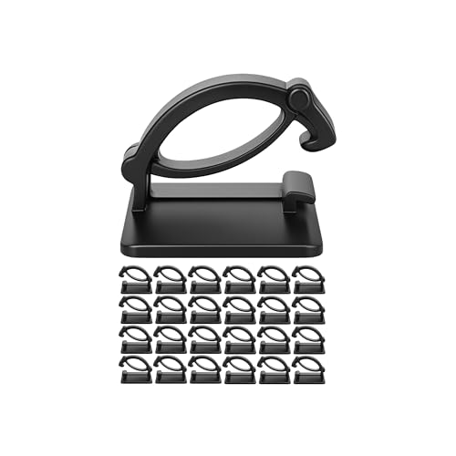 Clips Autoadhesivos de Gestión de Cables, 25 pzas, Negro, Hasta Ø 10 mm, Soporte de Organizador de Cables para TV, PC, Ordenador Portátil, LAN y Cables de Carga, Clips de Cable, Grapas pared cables