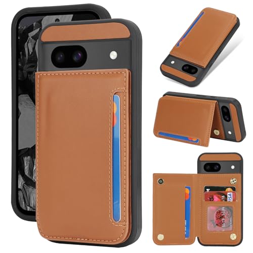 Étui portefeuille pour Google Pixel 8a iCoverCase en cuir marron clair