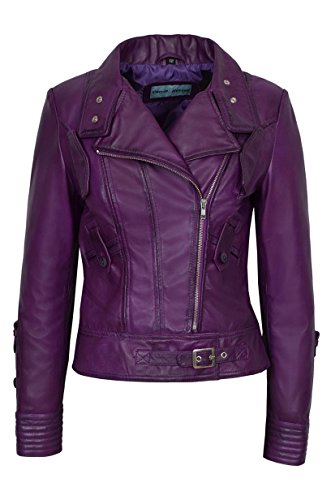 Supermodel Ladies Purple Green Rock Biker Style Designer Real Nappa Leather Jacket