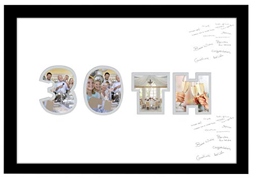 Photos in a Word 30th Birthday Pearl Wedding Anniversary Personalised Guest Book Signing Signature Autograph Photo Frame to Sign Gift Present (White Mount with Black Finish Frame)