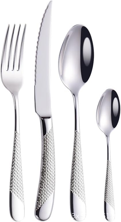 Stainless Steel Cutlery Set of 4 - Food Grade Flatware with Knife, Fork, Spoon - Elegant Dinnerware for Home, Hotel, Restaurant - Gift Box Included (Silver)