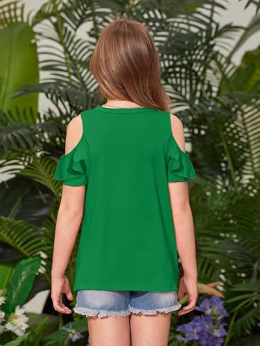Image of BesserBay Girls Cold Shoulder Tops Twist Front Tunic Ruffle Sleeve Summer Blouses 5-14 Years
