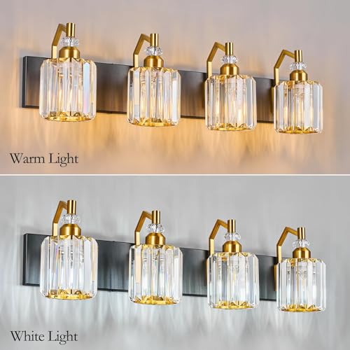 Image of 4 Light Bathroom Vanity Light Modern Black Gold Vanity Light Bathroom Light Fixtures Over Mirror Crystal Vanity Lighting Fixtures