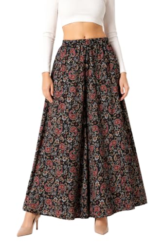 Image of Viscose Rayon Flared Printed Plazzo Palazzo Pants, Loose /Relaxed Fit Regular, Office Wear, Casual Wear Comfortable, Trouser Pants for Girls & Women Black Kerri Design (S to 3XL Size)