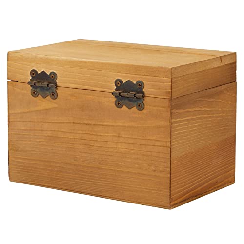Juvale Wooden Recipe Box with Tabs & Dividers - 7 x 5 x 5 In, Brown Pinewood, Letter Print - Flip-Top Lid & Quick-Access Notch - 60-Card Set & 24 Dividers - Recipe Card Organizer Box